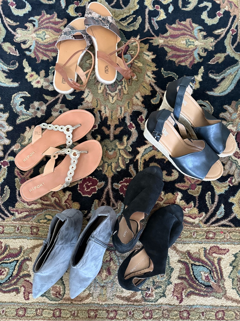 Report Black Suede Open-Toe Ankle Sandals with Wedge
